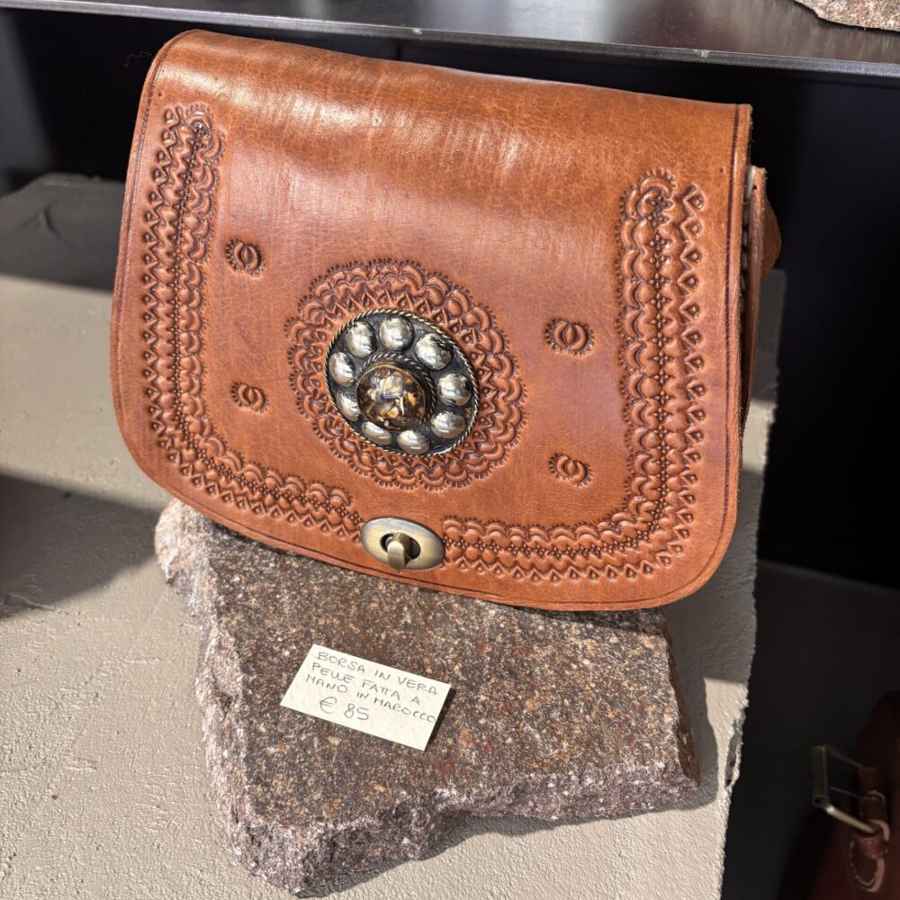 Borsa in vera pelle tradizionale Berbera - Decorazione in resina