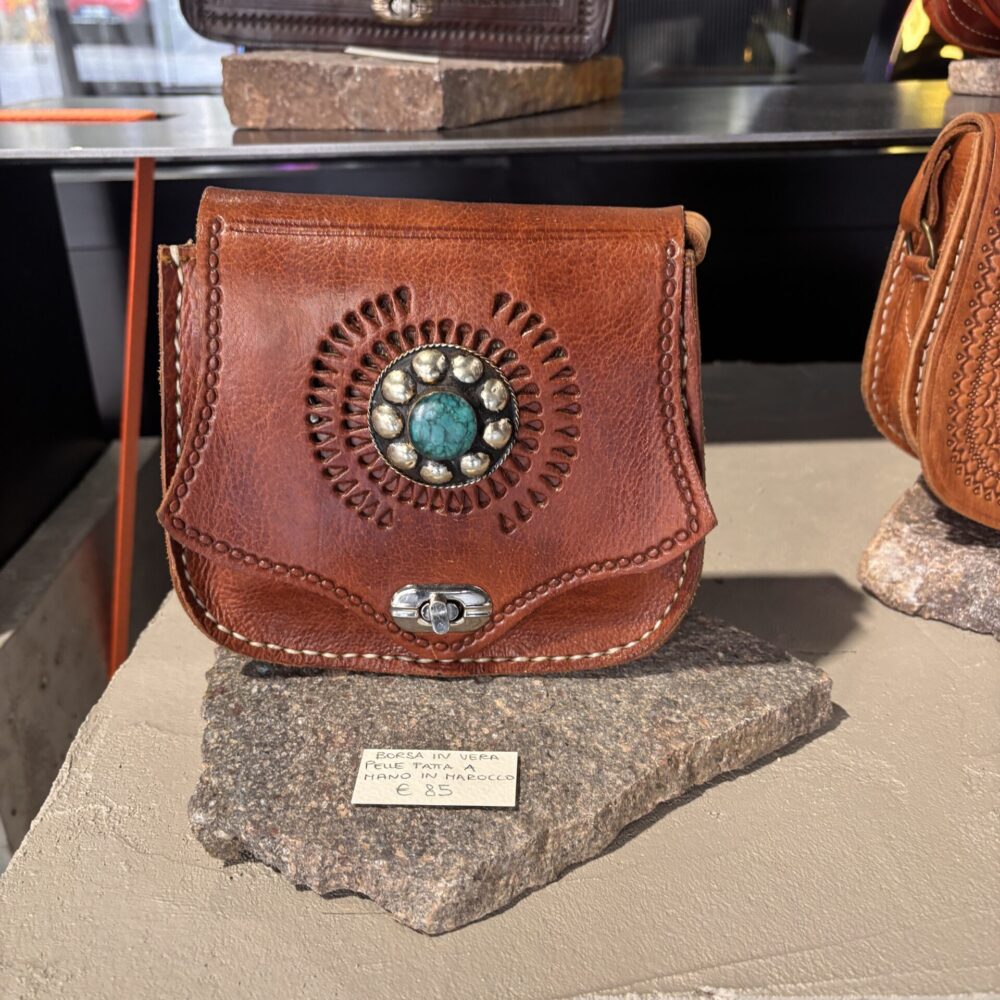Borsa in vera pelle tradizionale Berbera - Pietra Azzurra