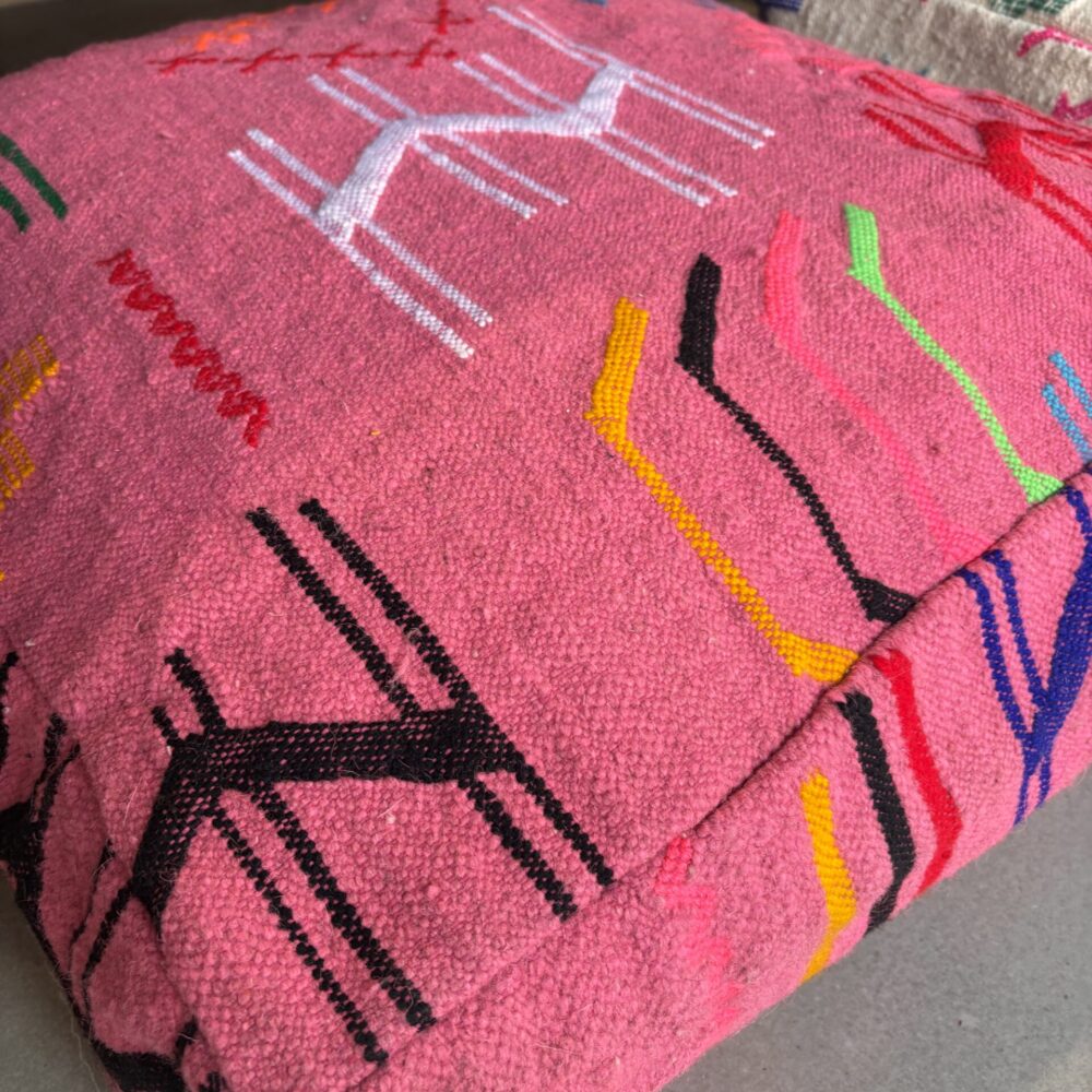 Pouf Berbero in lana - Colore Rosa acceso - Dimensioni cm60x60